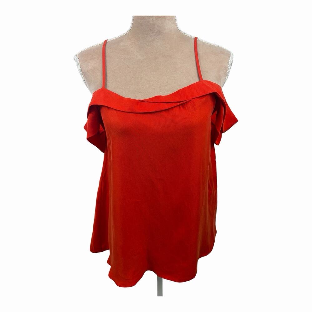 Paper Crown Cold Shoulder Blouse Womens XS Red Ruffle Strappy Lyocell Cupro